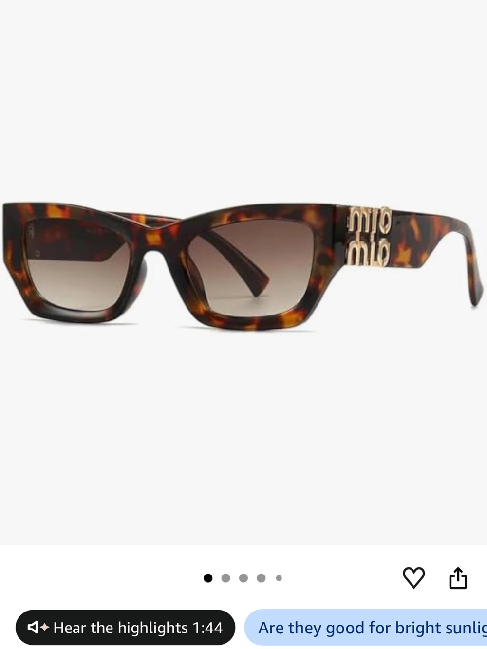 Miu Miu Style Tortoiseshell Sunglasses with Gold Logo Accents - Brown Lenses - Picture 6 of 6